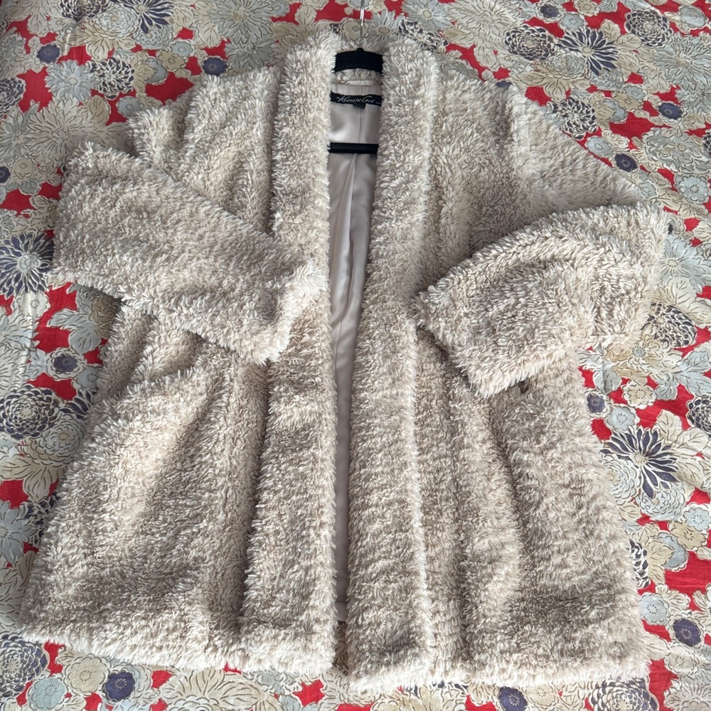 Kenneth Cole New York Tan Roll Neck Faux Fur Jacket